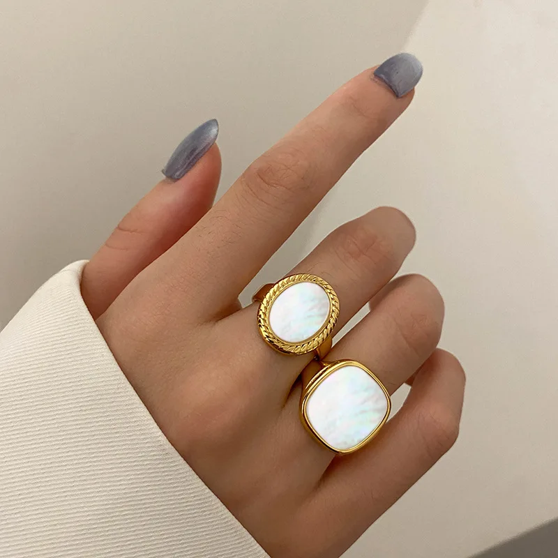 

PANJBJ 925 Sterling Silve White Shells Punk Geometry Ring for Women Simple Surface Vintage Exaggerated Jewelry Dropshipping