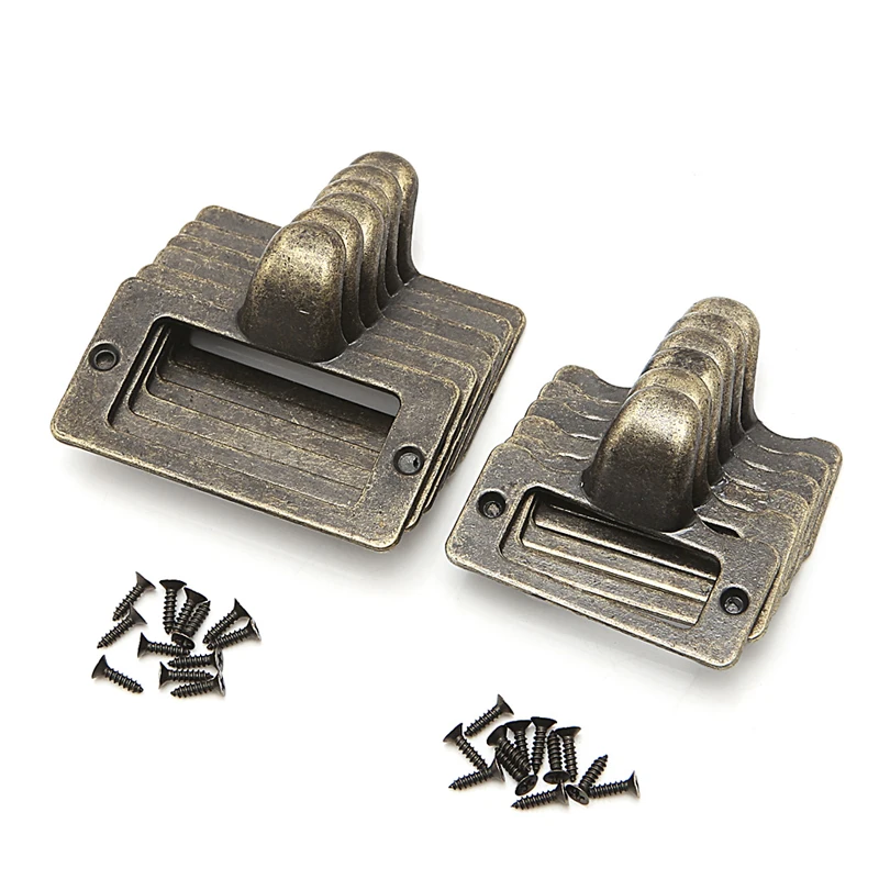 

6x Handle File Name Card Cabinet Label Holder Antique Brass Drawer Pull Frame