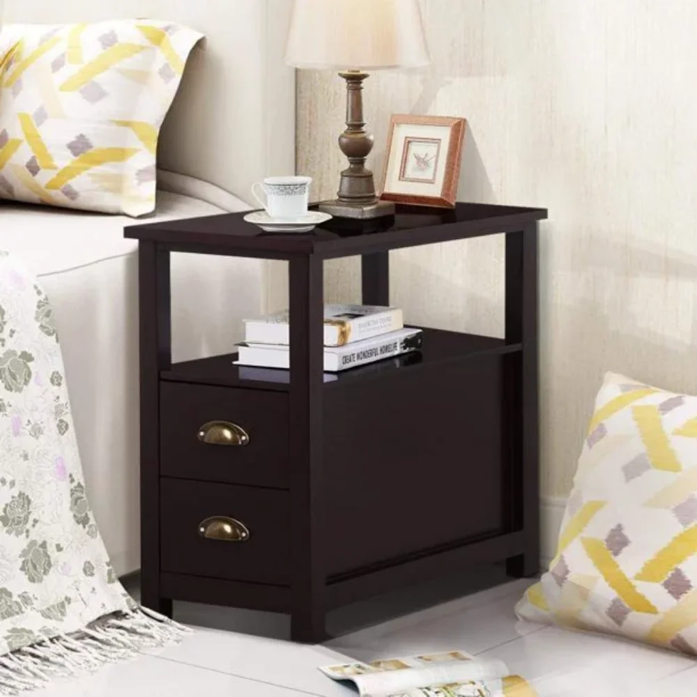 

Nightstand With Two Drawers And Open Shelf for Living Room-Wood-Brown nightstands for bedroom bedside table 2022 new pattern