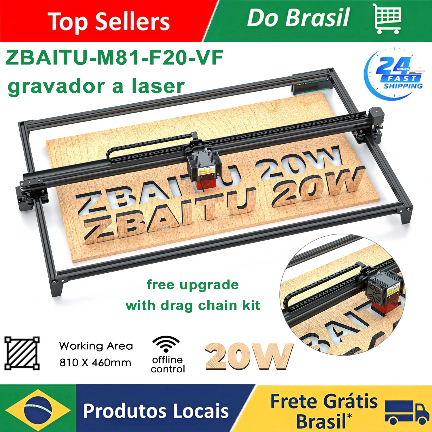 Гравировальная машина ZBAITU, рабочая зона 81*46 см, Wi-Fi, автономное управление, 20 Вт, лазерный гравер, сделай сам, кожа, акриловая, дерево, режущий воздушный помощник