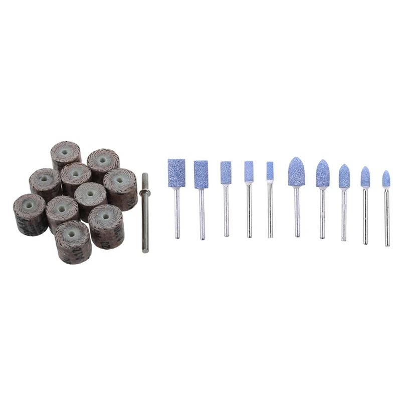 

10 Pcs 120-Grit Brush Grinding Tool Flap Wheel & 10 Pcs Blue Abrasive Mounted Stone Rotary Tool Grinding Wheel