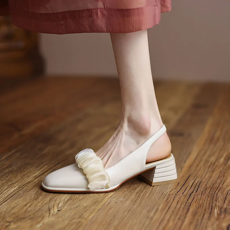 

Босоножки Baotou женские универсальные, однотонные сандалии на высоком каблуке, с бантом и пряжкой, Туфли Мэри Джейн с закрытым носком, лето 2023