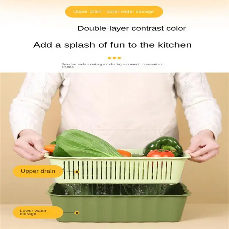 

Kitchen Basket Square Vegetable Washing Water Filter Basin 2023 Household Drain Basket Fruit Bowl Organization Storage Double