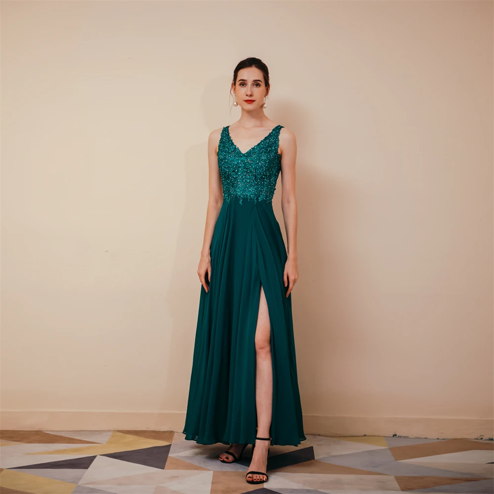 

Beautiful Fancy Chiffon Prom Dresses Floral Print A Line V-Neck Backless Spaghetti Strap Floor Length Luxury Prom Gown for Women