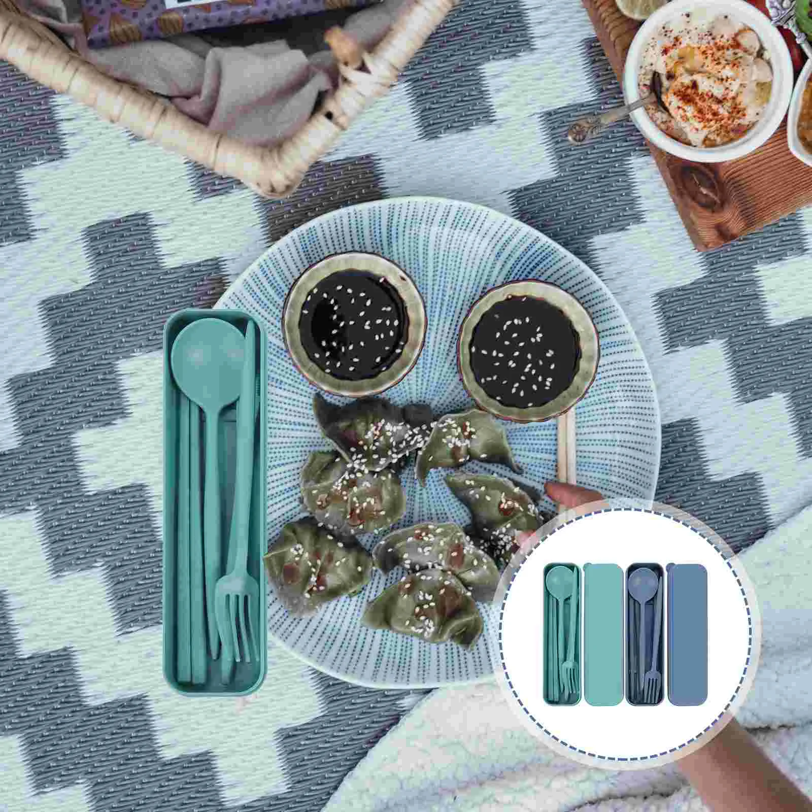 

Set Cutlery Box Utensils Spoon Tablewarechopsticks Straw Portablecamping Fork Lunch Wheat Reusable Case Outdoorkids Picnic
