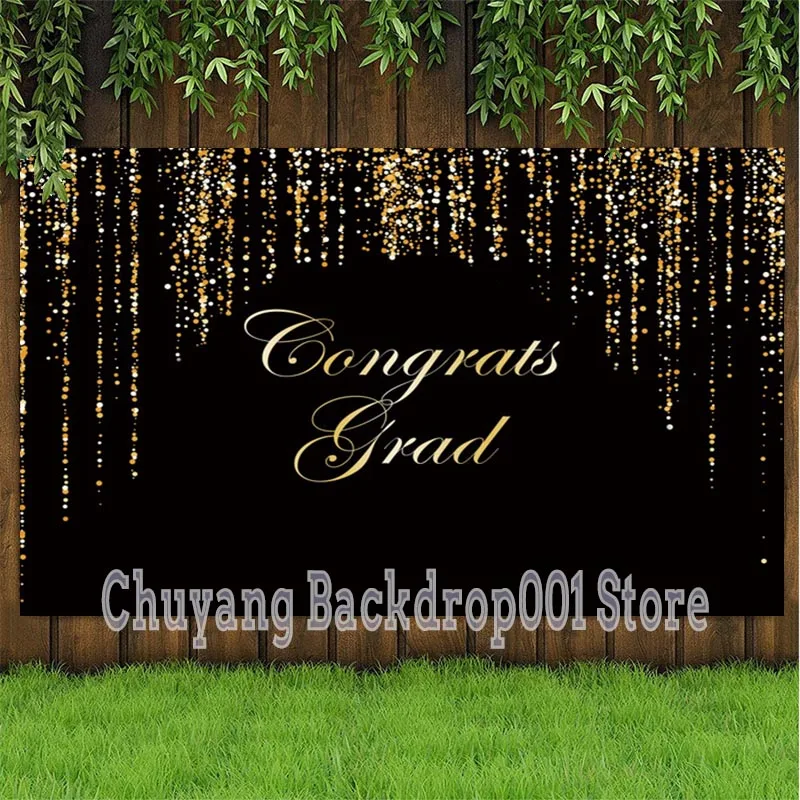 Black Gold Class Of 2021 Graduation Backdrop Balloon Happy Grad Party Decoration Photography Backgrounds Banner