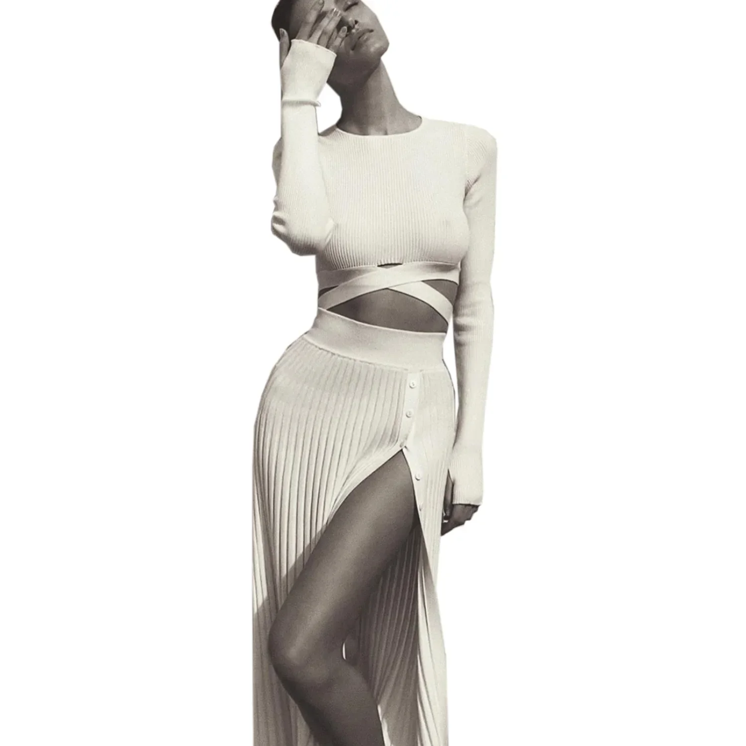 Новые белые вязаные женские комплекты из двух предметов осенний укороченный топ