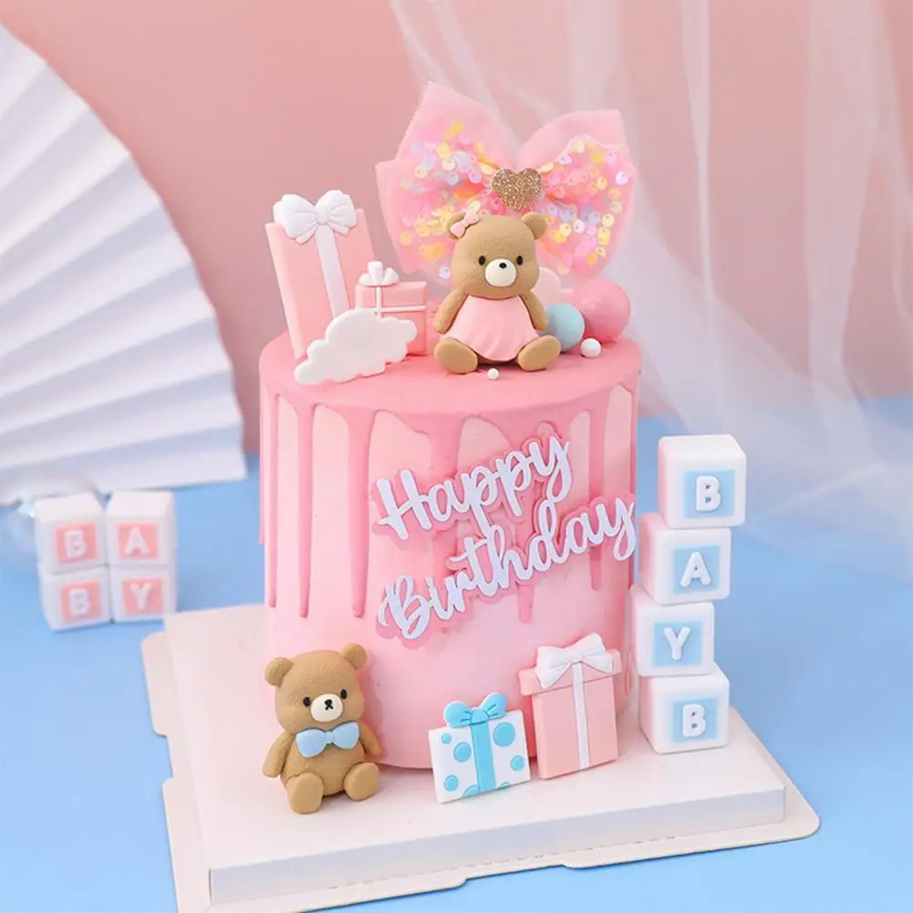 

Birthday Cake Decoration Bow Bear Soft Rubber Ornament Valentine's Topper Day Cake Insert Sign Topper Cake Accessory I3R4