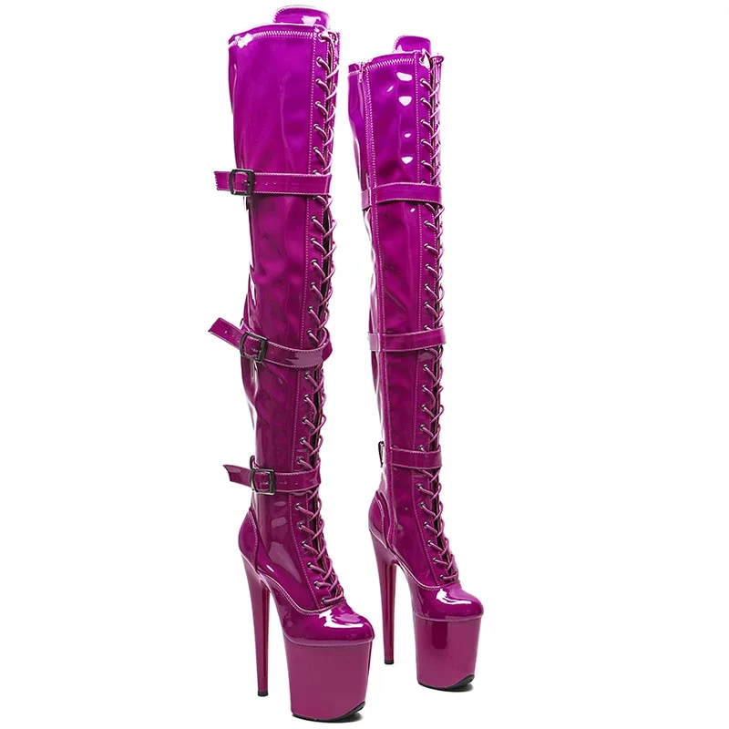 

Женские лакированные высокие сапоги Leecabe на высоком каблуке, на платформе, со шнуровкой, 20 см/8 дюймов