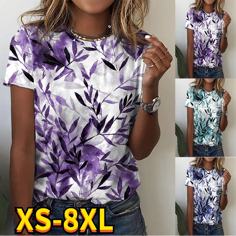 

2022 Summer Elegant Women's Floral 3D Printed T Shirts Round Neck Tops Casual Fashionable Streetwear Daily New Design T Shirt