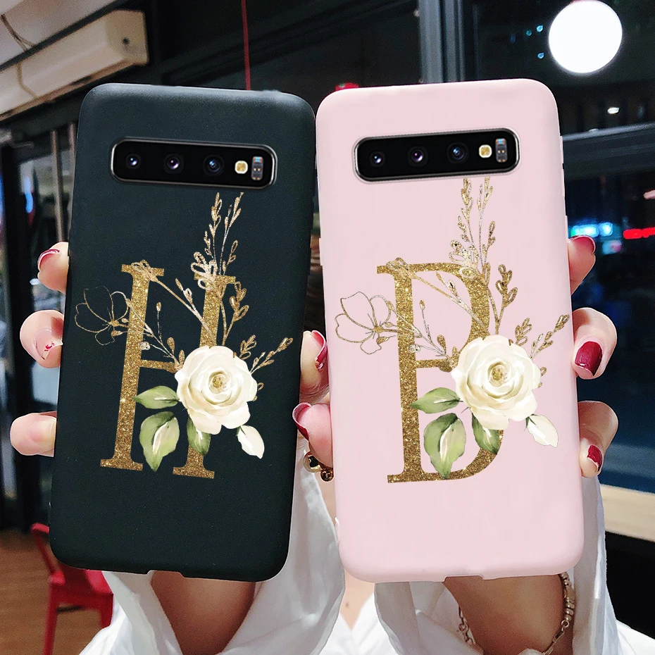 

Case For Samsung Galaxy S10 Plus S10E S 10 e s10plus 10e Case Black Bumper tpu Soft Silicone Cute Letters Phone Cases Back Cover