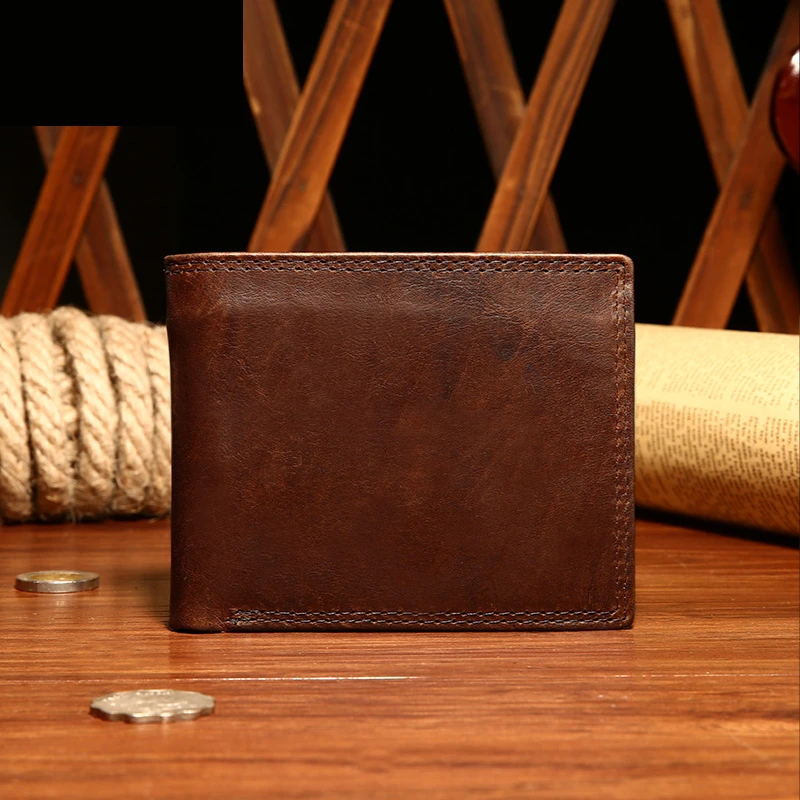 

2022 New Wallets For Men Short Genuine Leather Wallet RFID Antimagnetic Retro Fashion Casual credit ID Card Holders Coin Purses