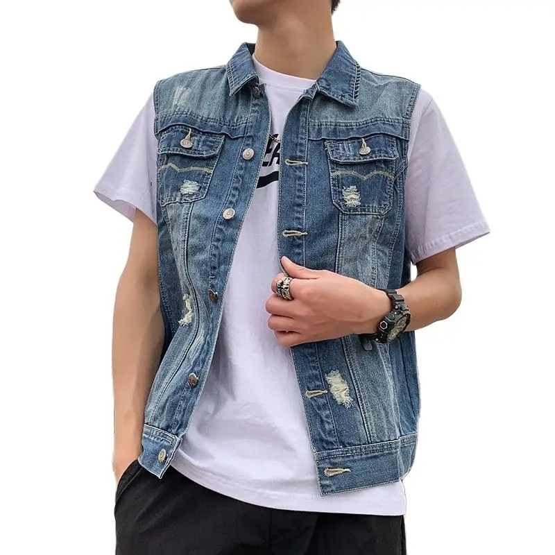 

Fashion 2022 Denim Vest Men's Spring Autumn Casual Cotton Korean Style Handsome Men's Sleeveless Jacket Washing Brand Vest Men