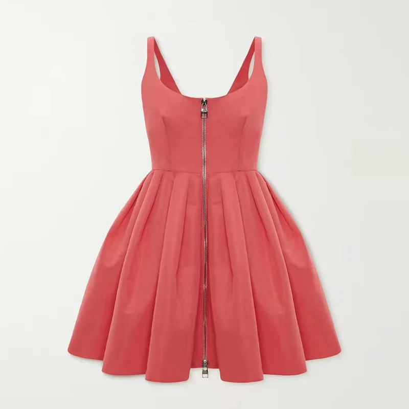 

SeeBeautiful Zipper Stitching Stitching Ruffles Elegant Mini A-line Dress Sexy Exposed Back Summer 2022 New Fashion Q268