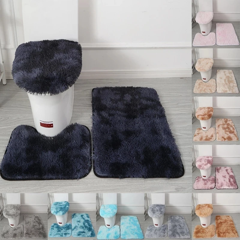 

Plush Bathroom Mat Cover Non-slip Bathroom Carpet and Bathroom Cover Soft Plush Shower Carpet Bathroom Anti-slip Mat 3 Sets