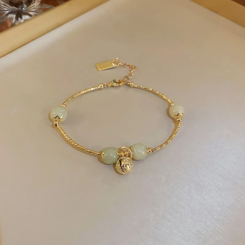 

Minar 2 Designs Natural Stone Beaded Bracelet for Women Gold Color Chinese Letter Coin Pendant Bracelets Casual Accessories Gift