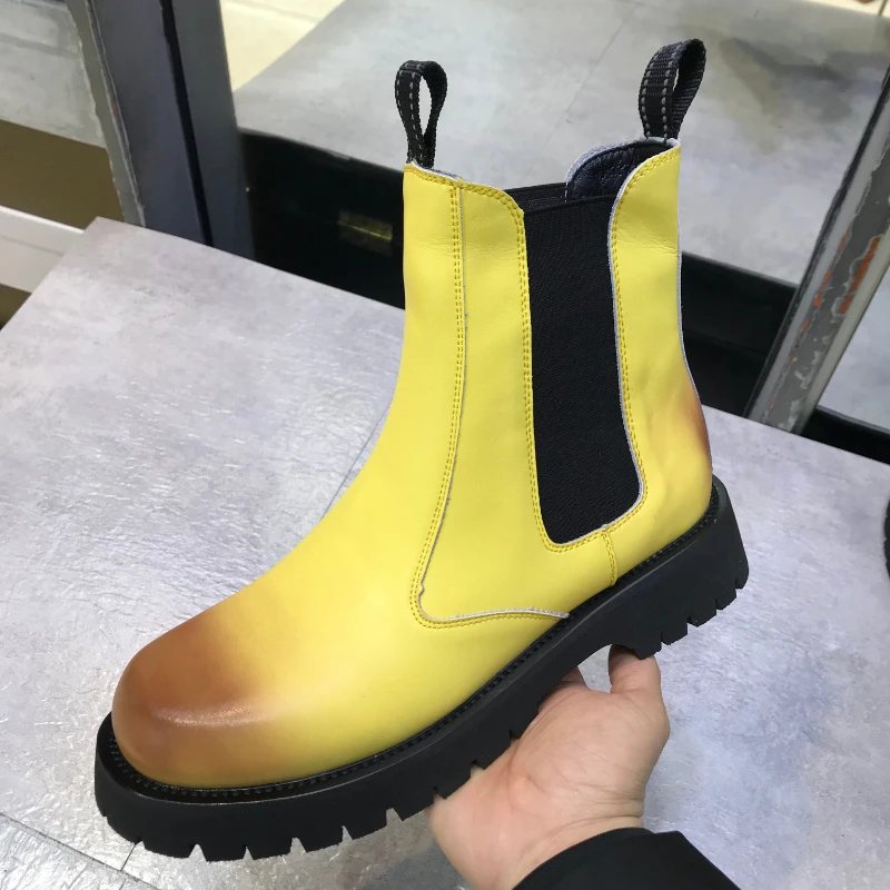 

New Design Men Chelsea Boots Thick Sole Fashion Ankle Boots Outdoor Work Short Shoes Street Motorcycle Boots Botas Botines 3C