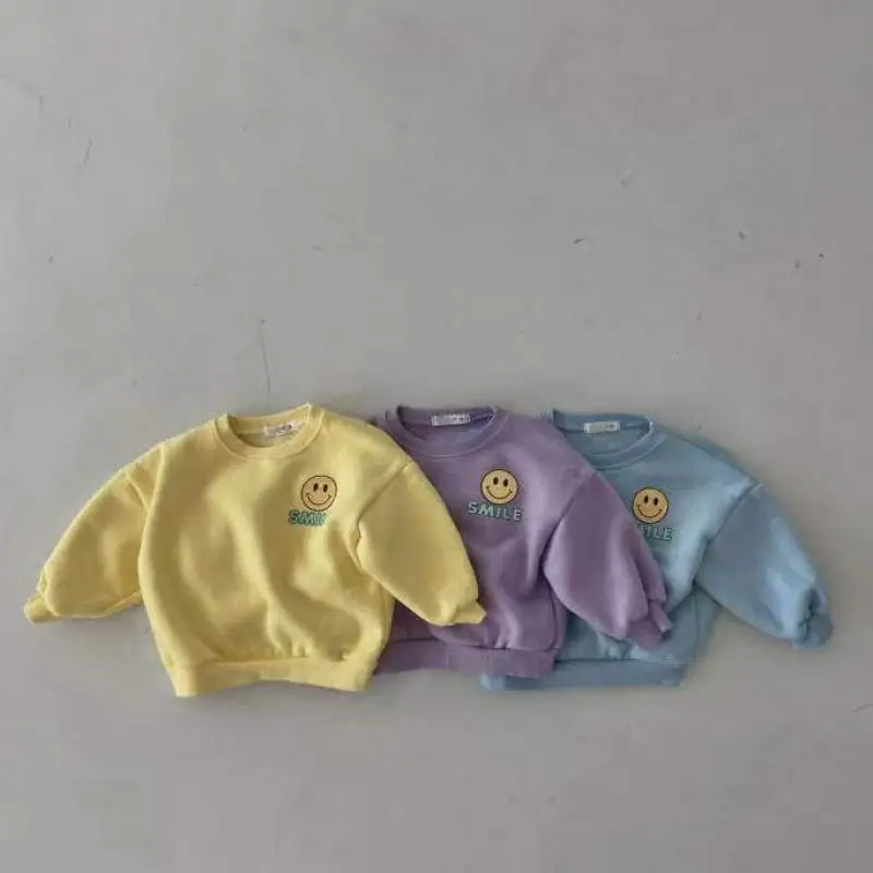 

Fashion Baby Girls Boys Clothes Infant Cute Smiley Sweatshirts 2021 Winter Newborn Long Sleeve Thicken Warm Clothing 0-24 M