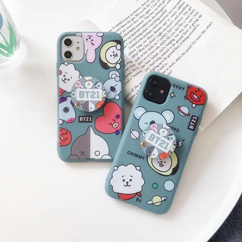 

Kawaii Bts Bt21 Chimmy Tata Cooky Phone Case Iphone for 13 12 11 Pro Max X Xr Xs Cartoon Tpu Protection Shell Phone Holder Cover
