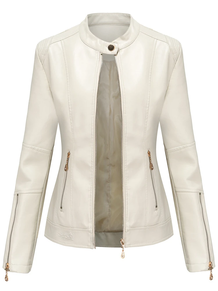 New fashion women's leather clothes PU leather short coat stand collar jacket women's spring and autumn thin leather jacket gram