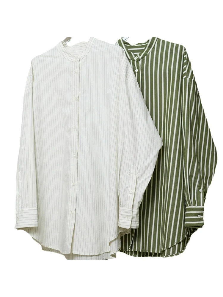 Женская свободная рубашка LANMREM однобортная блузка в полоску с круглым вырезом и