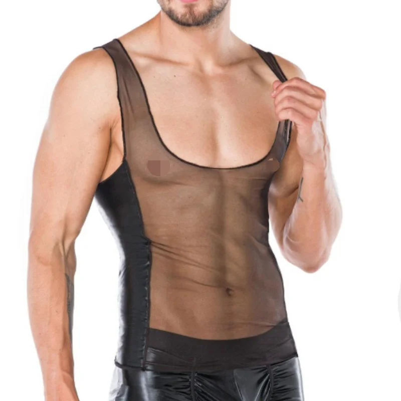 

Sexy Mens Undershirts Mesh Sleeveless T Shirts Sheer Men Vest Male Muscle Sport Tops Stage Night Club Tank Tops Sexy Men Clothes