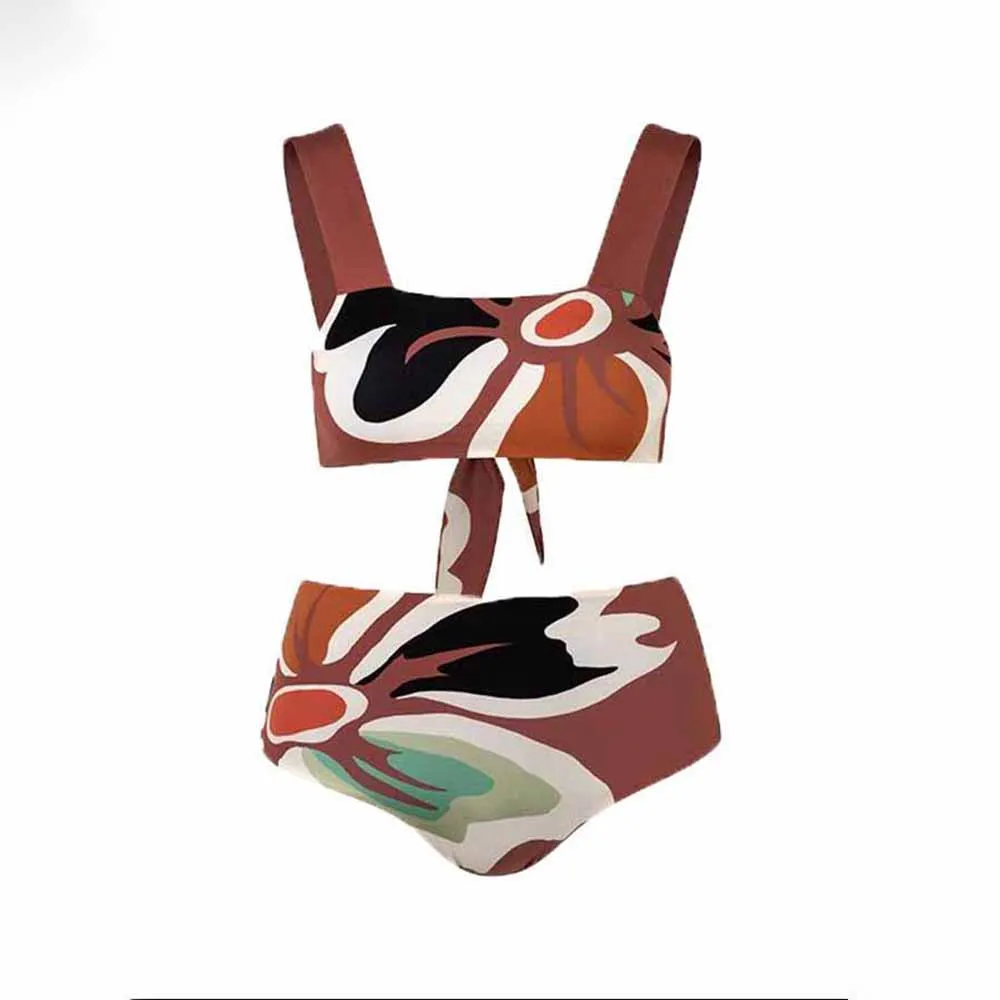 

Printed Fashion Lace Up Split Swimsuit Bikini New 2023 Woman Summer Beach Sexy Erotic Suit Straps Elegance Slim Fit