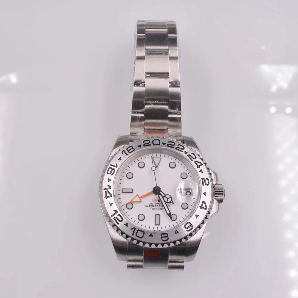 40 мм DEBERT NH34 /3804 GMT Многофункциональный белый циферблат светящийся нержавеющая