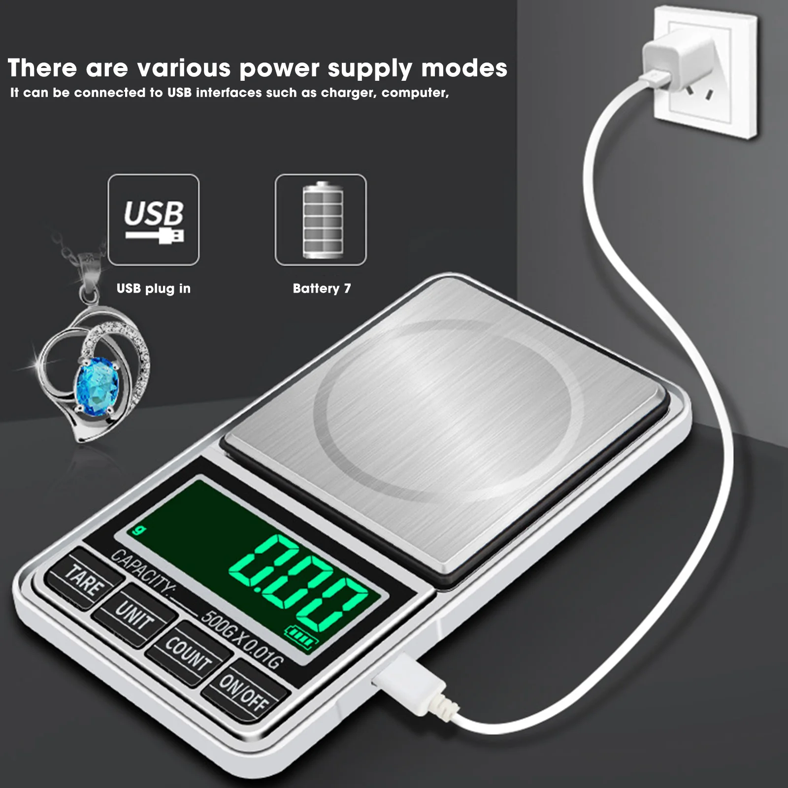 

500g 0.1g USB Rechargeable Mini Pocket Gram Digital Jewelry Scales Electronic Weighting Accurate Weight Balance Gold Scale
