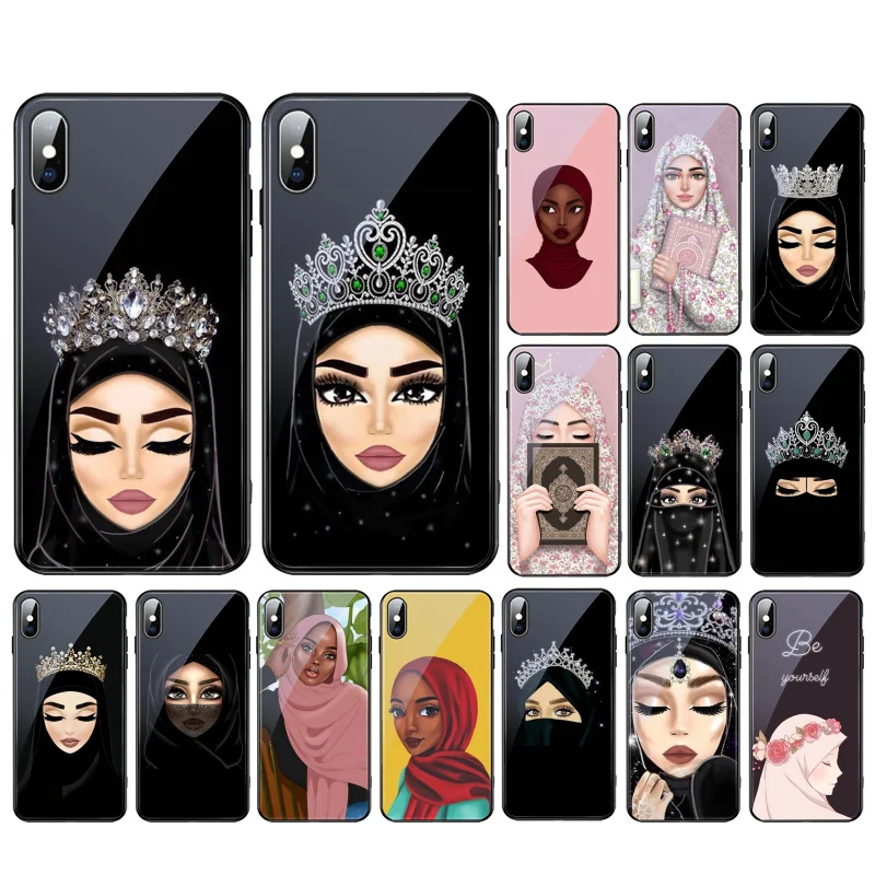 

Muslim Islamic Gril Woman Crown Glass phone case For iphone 15 14 13 Pro Max 12 11 Pro Max XS Mobile Phone Case Funda