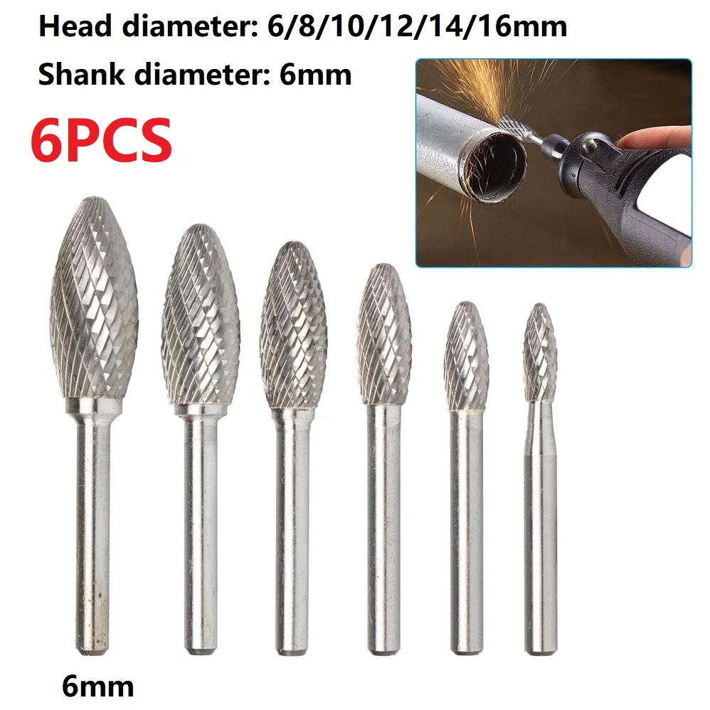 

1/6Pcs 1/4 Inch 6mm Head Tungsten Carbide Rotary Point Burr Milling Cutters Die Grinder Shank Set For The Mill Engraving