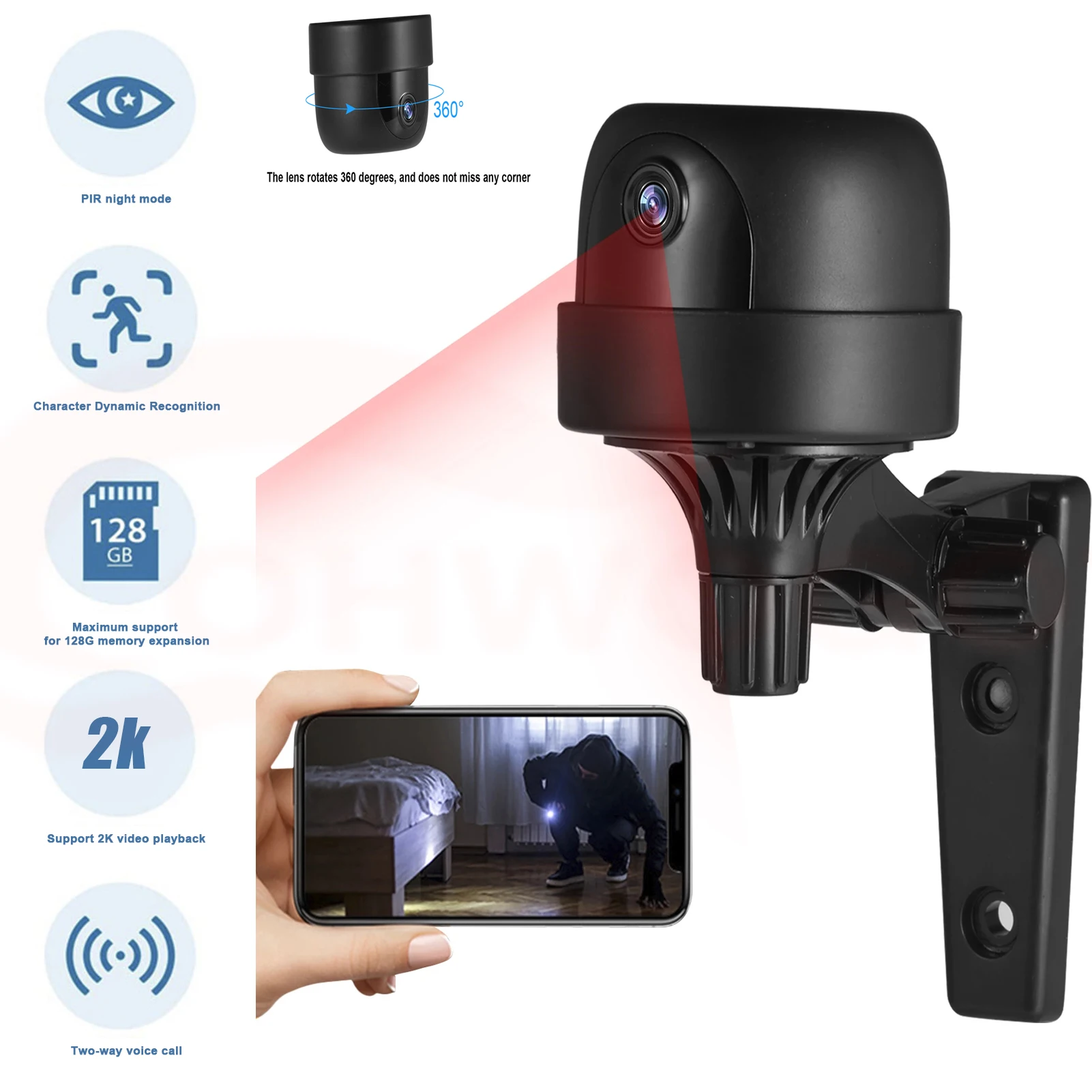 

Беспроводная мини-камера видеонаблюдения с поддержкой Wi-Fi, 360 °