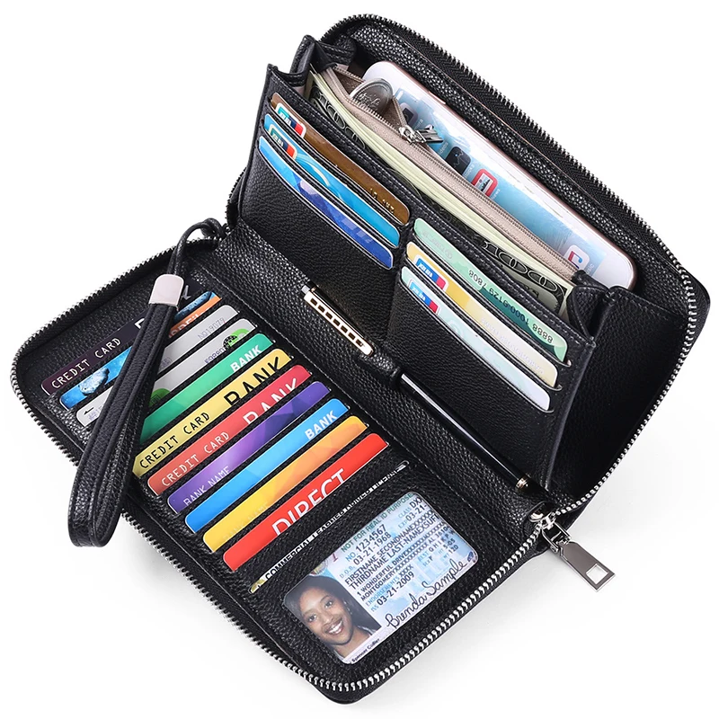 New Color Women's Long Wallet for Men Ladies RFID Blocking Clutch Organizer Zipper Leather Business ID Credit Card Holder Purses