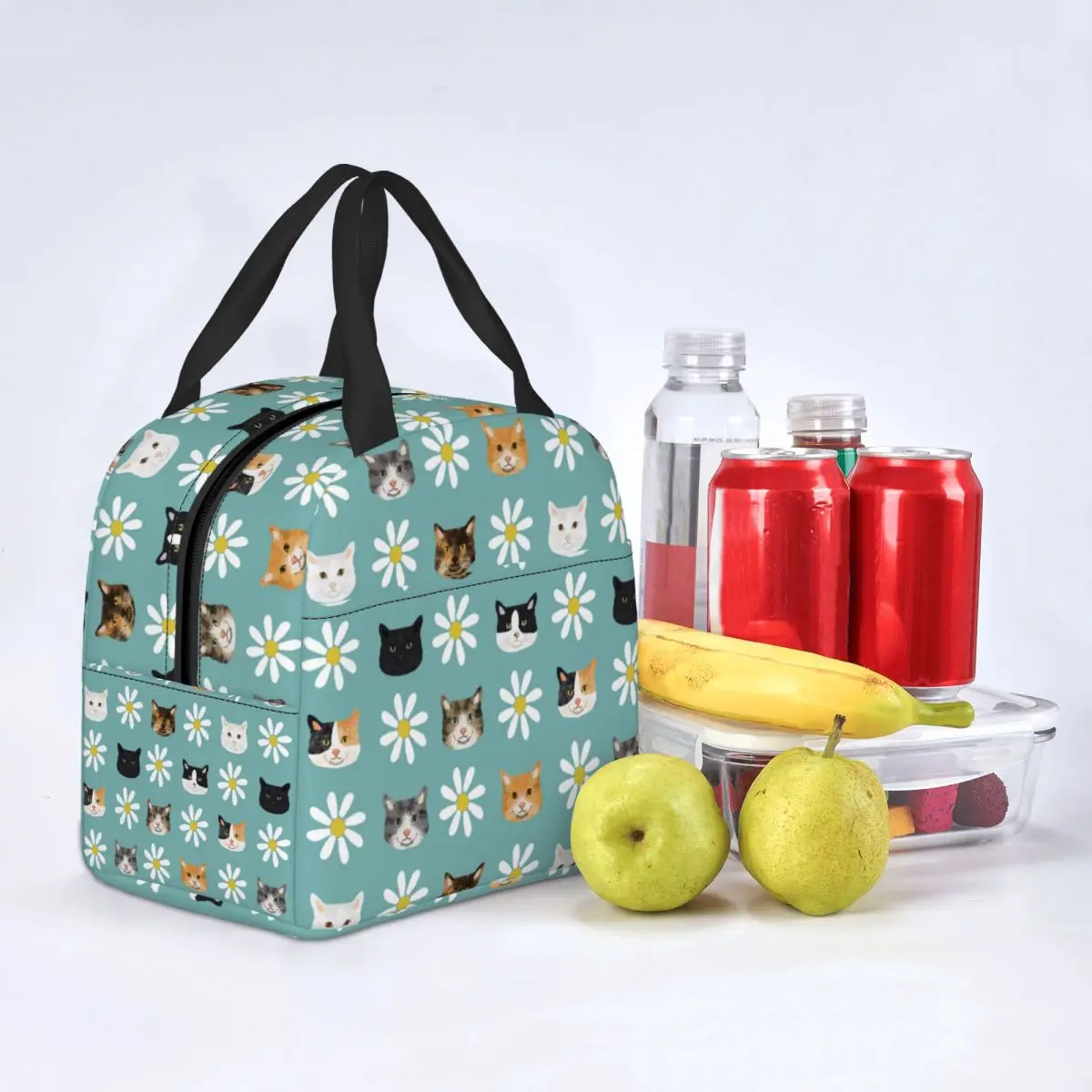 Lunch Bag for Women Kids Cats And Daisies Insulated Cooler Portable Picnic Work Animal Oxford Lunch Box Handbags