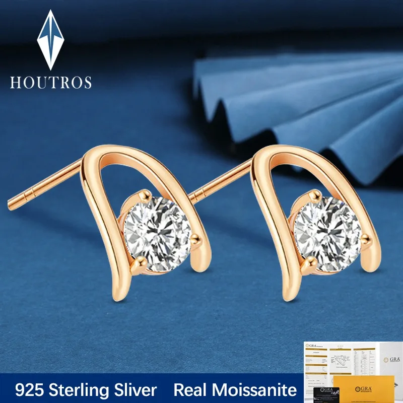 

Серьги Houtros 1CT настоящий Муассанит для женщин 925 Стерлинговое Серебро 18K позолоченные свадебные серьги с бриллиантами ювелирные изделия в подарок
