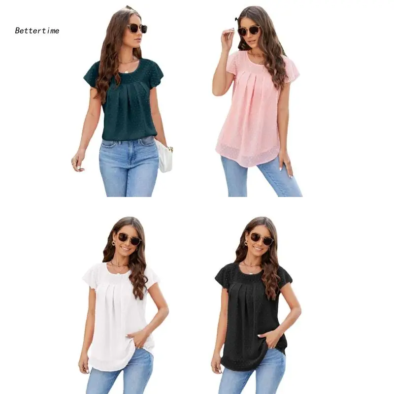 

B36D Womens Loose Puff Top Short Sleeve Top Loose T-Shirt Shirts O-Neck Puff Sleeve Blouses Babydoll Tops Summer Casual Shirt