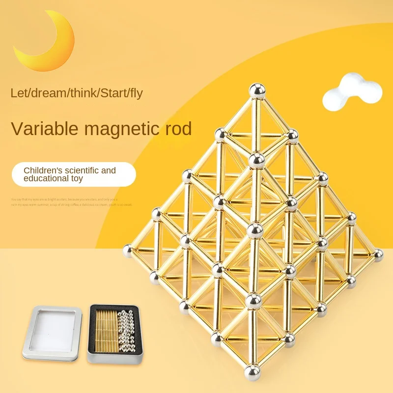 

2022 New Golden Variety Magnetic Rod DIY Magic Puzzle Building Block Steel Ball Children's Science Education Toy Magnetic Rod Co