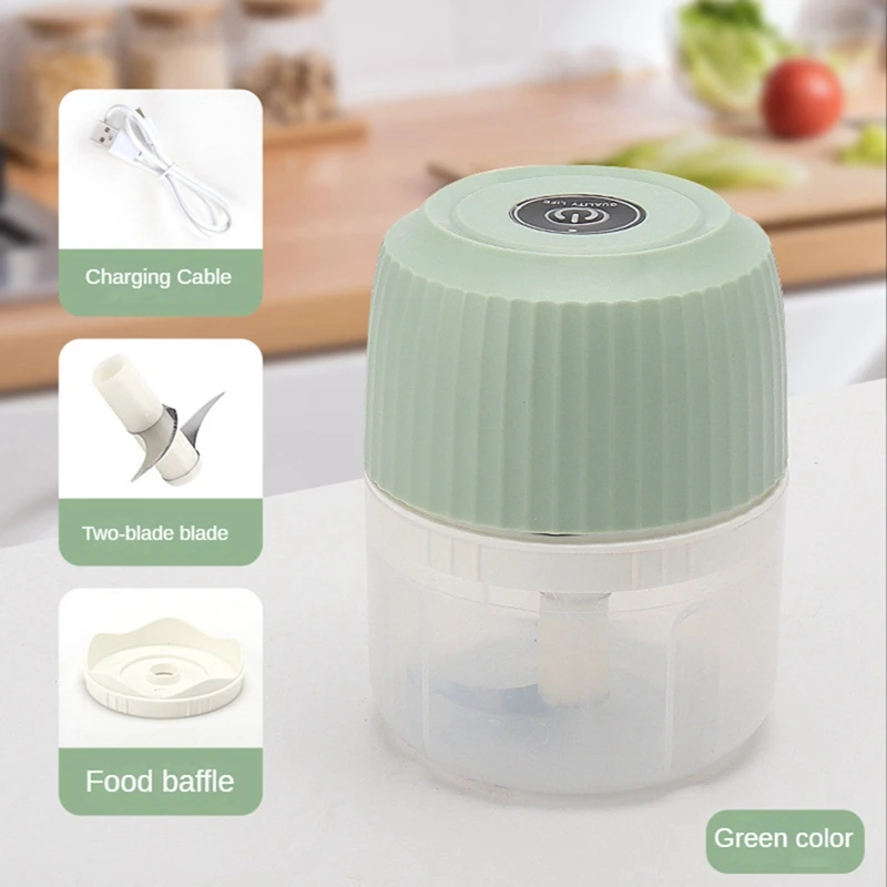 

Electric Garlic Chopper Vegetable Chili Meat Ginger Masher Machine USB Charging Blenders -Green