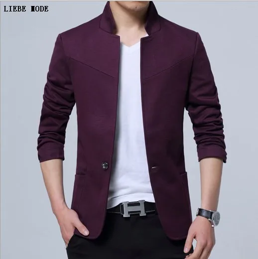 Мужской приталенный Блейзер однотонная черная синяя красная серая повседневная