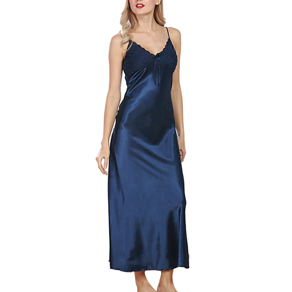 HOT Summer Silk Nightgown Women Pleated V Neck Sleeveless Maxi Nightdress Silk Pleated V Neck Sleeveless Female Nightgown