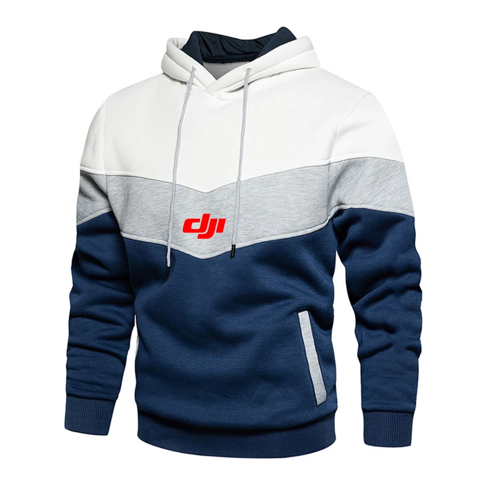 

Dji Professional Pilot Drone Printed Mens Three Color Splicing Hoodies Sweatshirts Long Sleeves Harajuku Style Fleece Tracksuits