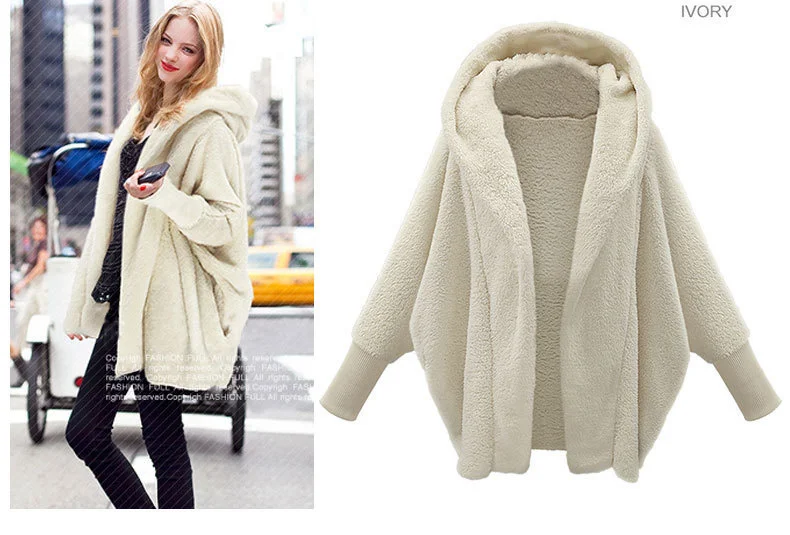 

Autumn and Winter European and American Women's Clothing Solid Color Long Sleeve Hooded Loose Plush Coat
