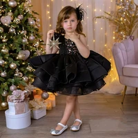 short black ruffles toddler flower girl dresses sequin birthday costumes wedding modeling gown wholesale drop shipping