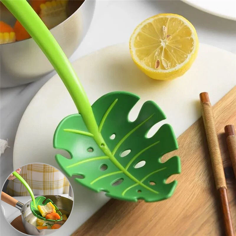

Leaf Colander Spaghetti Slotted Salad Slotted Spoon Multifunctional For Home Kitchen Green Monstera Long-Handled Serving Spoon