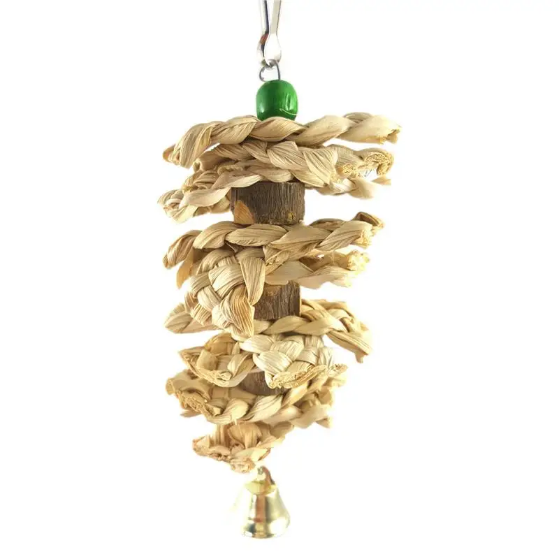 

Cockatiel Toys Large Bird Parrot Toys With Bells Grinding Stone Cage Hanging Toys With Bell Parakeet Natural Woven Grass Toys