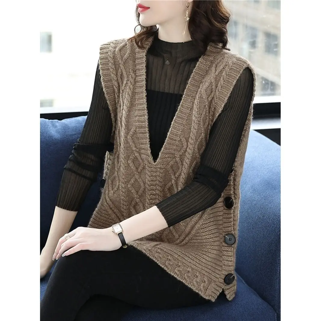 

2023 Japan Style Sweater Vests Coats Women Elegant Solid All-match for Ladies Leisure Knitted Autumn Casual Fashion Slim T407
