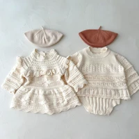 2022 new baby girl autumn sweater set cotton infant knit bodysuit solid sweater girls knit dress fashion baby princess clothes
