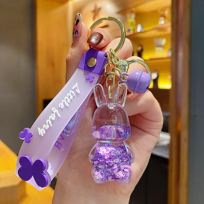 

Creative Liquid Key Keychain Rabbit Into Oil Ring Chain Pendant Lanyard Gifts for Mom Accessories Lucky Jewelry Wholesale