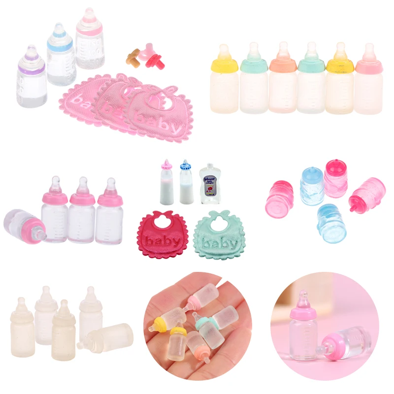 House Miniature Baby Bottles Shampoo Bibs Set Nursery Accessory Gift Baby Bottles Set