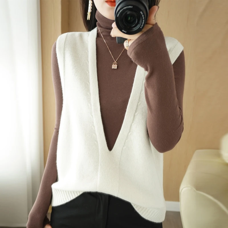 

Knitted Vest Women's Sweater Sleeveless Vest 2022 Spring And Autumn Pullover V-Neck Korean Version Fashion Temperament Outer Top